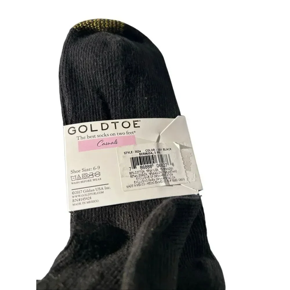 New Women's Gold Toe Bermuda Turn Cuff Black Socks Size 6-9 Style 3524
